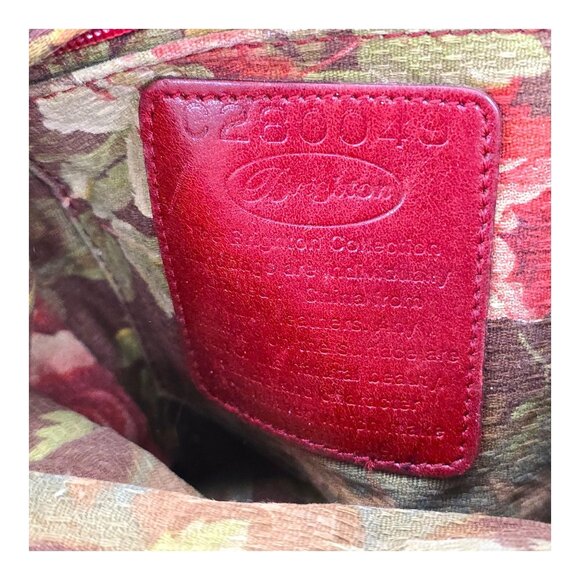 Brighton Dark Red Pebbled Leather Shoulder Handbag Whipstitch Trim Croc Strap - Picture 3 of 16